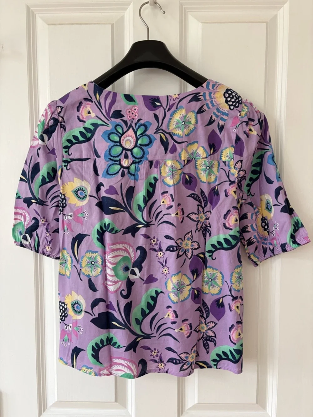 NWT, Talbots Cotton Short Sleeve Tie Front Top, Lavender Jacobean Floral, Size L - Picture 7 of 13